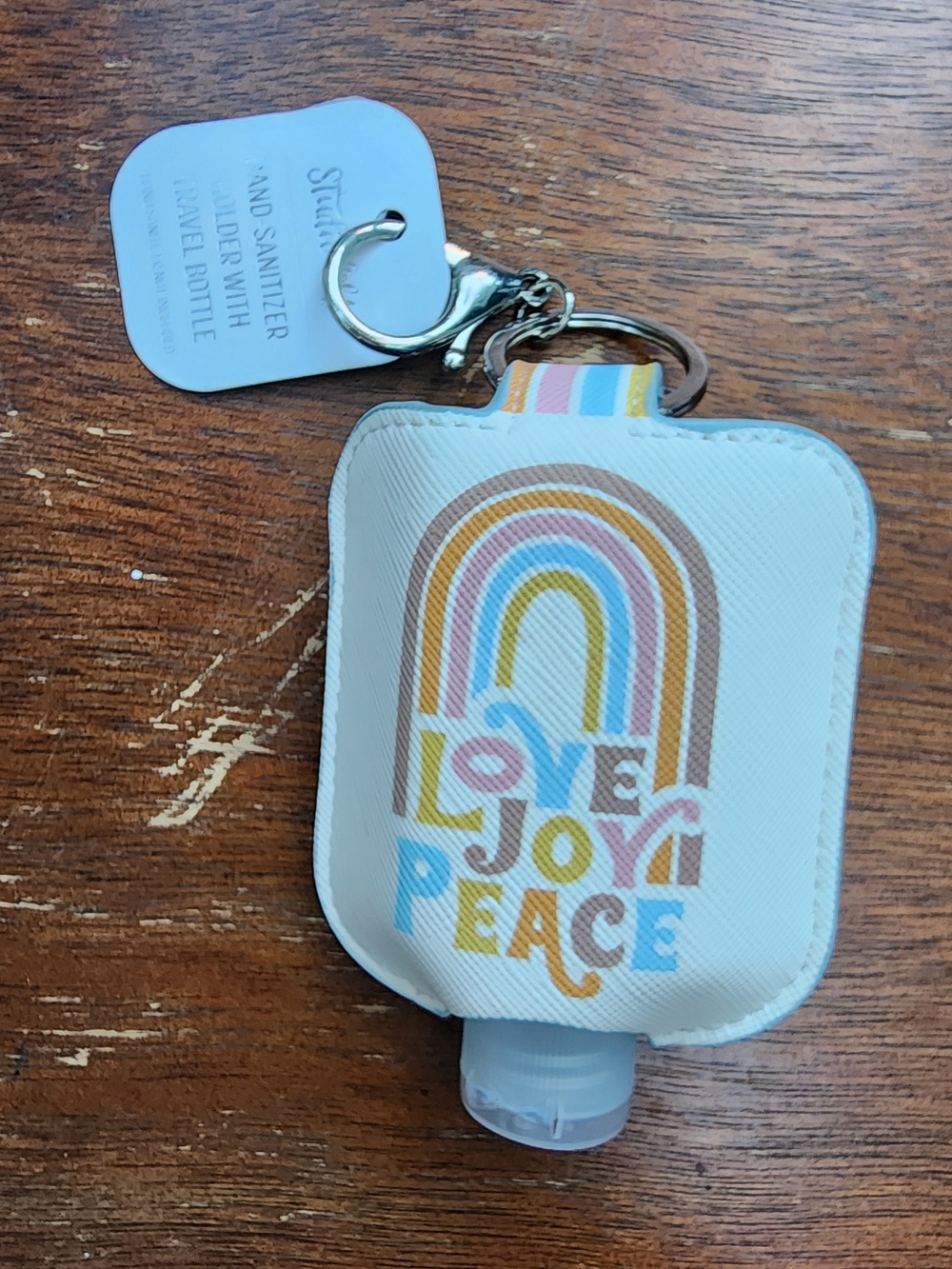 NWT Studio Selection Rainbow "Love Joy Peace" Hand Sanitizer Holder Case